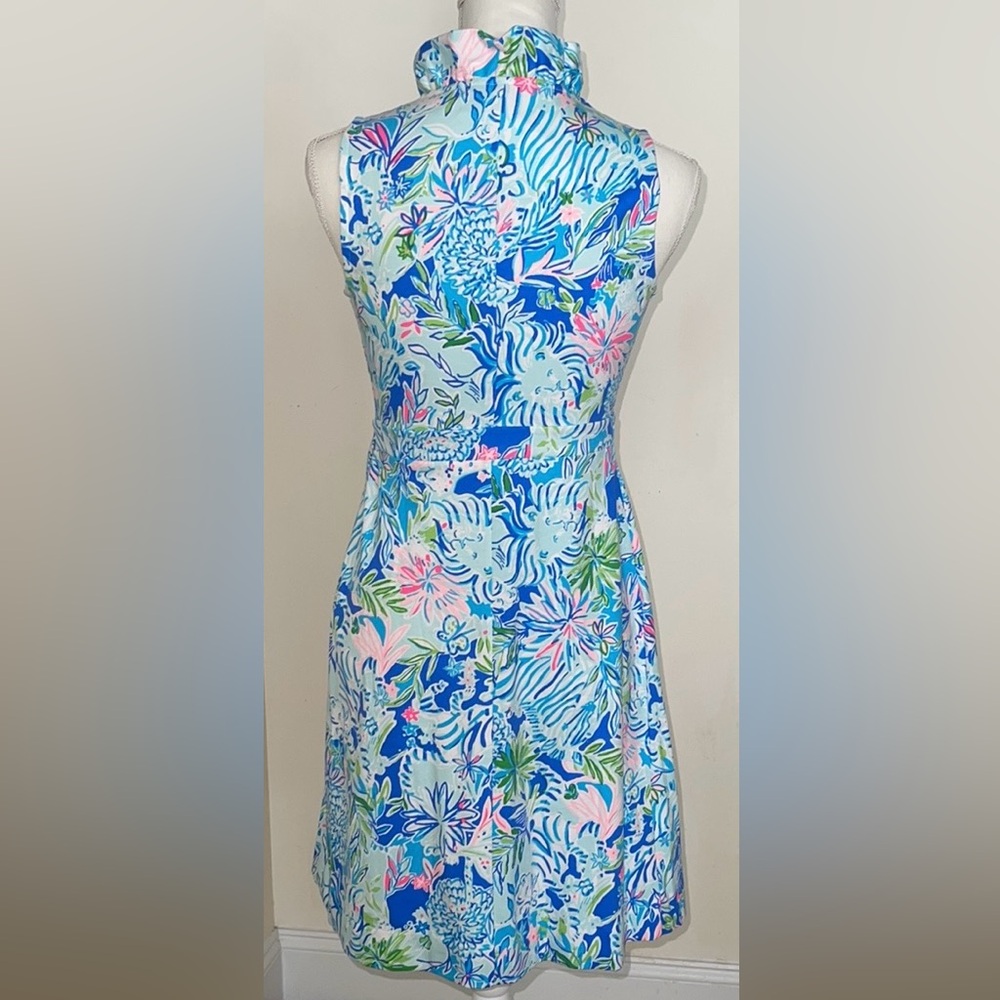 LILLY PULITZER COASTAL BLUE LION AROUND WRAP DRESS WITH RUFFLE - Picture 6 of 12
